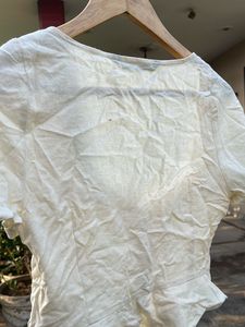 Cream Linen Blend Cropped Top