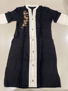 Black & White Embroidered Kurta