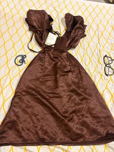 Chic Brown Satin Cutout Dress