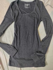 Grey Ribbed Long Sleeve Top