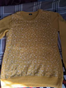 Floral Print Knit Sweater - Mustard Yellow
