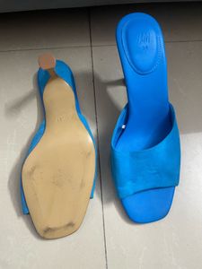Vibrant Blue Block Heel Mules