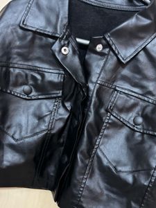Black Faux Leather Cropped Jacket