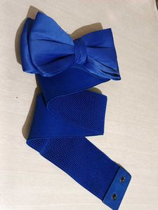 Chic Blue Bow Wide Elastic Belt
