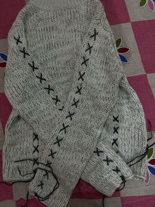 Unique Knitted Sweater with Cross Stitch Detail