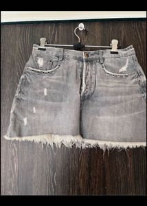 Grey Distressed Denim Skirt