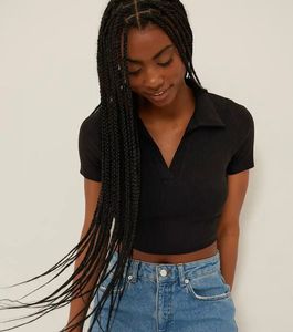 NA-KD Black EcoVero Ribbed Cropped Top