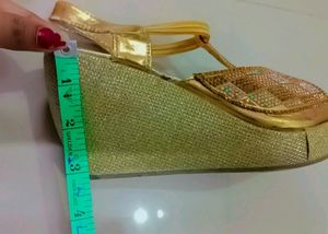 Sparkling Gold Wedge Sandals