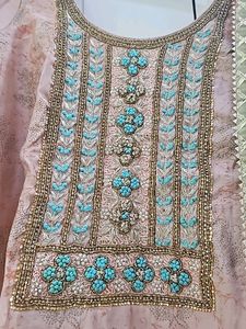 Koskii Peach Kurta With Contrasting Green Bottom
