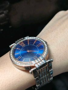 Elegant Blue Dial Watch with Crystal Accents