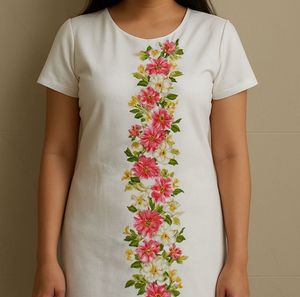 Women White Floral Straight Kurti