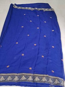 Beautiful Blue Embroidered Saree