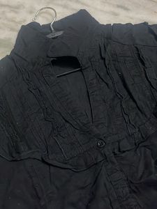 Chic Black Collared Button-Up Shirt