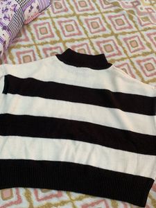 Chic Striped Mock Neck Sweater