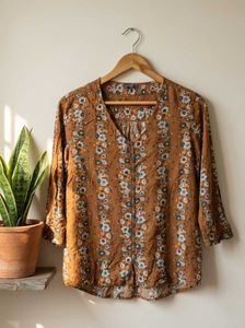 Brown Floral Print Women Shirt