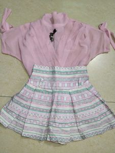 Pink Pleated Skirt and Top Set