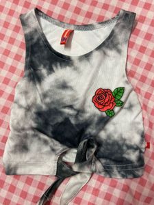 Tie-Dye Crop Top with Rose Patch