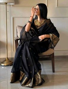 Elegant Black Saree with Gold Border
