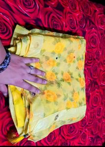 light weight Yellow Floral Print Saree