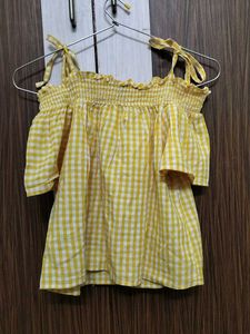 Yellow Gingham Off-Shoulder Top