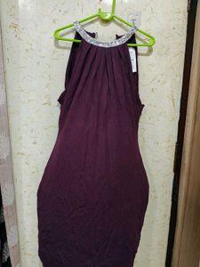 Burgundy Halter Neck party Dress