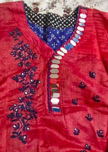 mirror work Red &amp; Blue Kurta Set