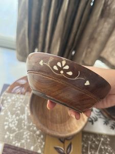 Set of 3- Wooden Bowl with Floral Inlay Spoon