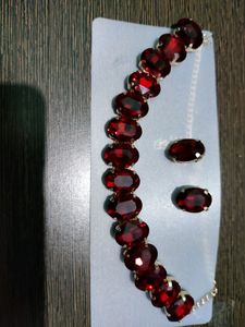 Elegant Red Gemstone Bracelet &amp; Earring Set