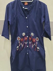 Blue Embroidered Kurta upDown style