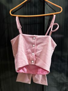 Chic Pink Bow Crop Top
