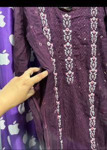 Embroidered Purple Kurta Set