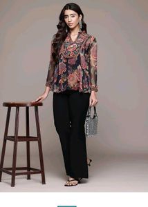 ithnic motifs print beads studded chiffon A line t