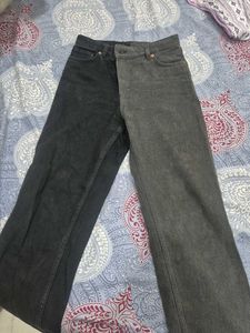 Unique Two-Tone Wide-Leg Jeans