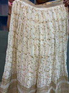 Elegant White & Gold Embroidered Skirt