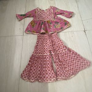 Pink Floral Kurta with Sharara Pants