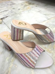 Sparkly Striped Block Heels