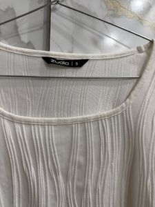 White Textured Long Sleeve Top