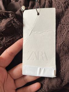 Zara celeb style Chic Brown Draped lace Midi Dress