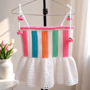 Boho Striped Crochet Peplum Top