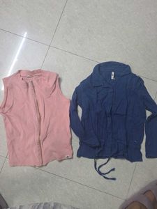 Blue Textured Button-Up Top