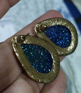 Diamond Stud Jhumki In Hoops And Blue Tops