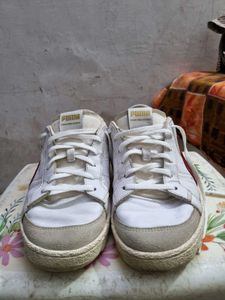 Puma  simson seude leather White &amp; Red Sneakers