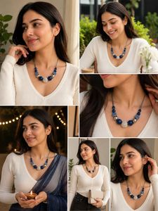 Chunky Blue Beaded Statement Necklace