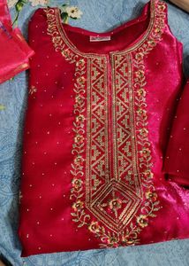Vibrant Pink Embroidered Kurta Set with Dupatta