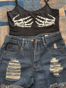 Skeleton Hand Crop Top &amp; Shorts