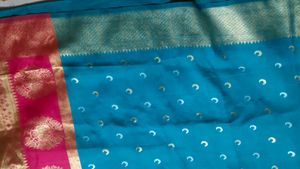 Beautiful Teal Saree with Pink Border