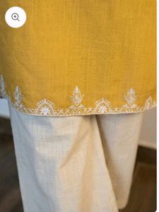 Embroidery Yellow Cotton Kurta Set with Palazzo Pa