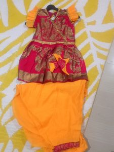Red N Yellow Combination Dress For Girls