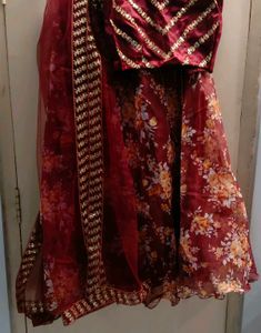 Maroon Floral Print Lehenga Choli Set
