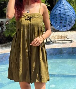 Olive Solid Sleeveless Square Neck Playsuit